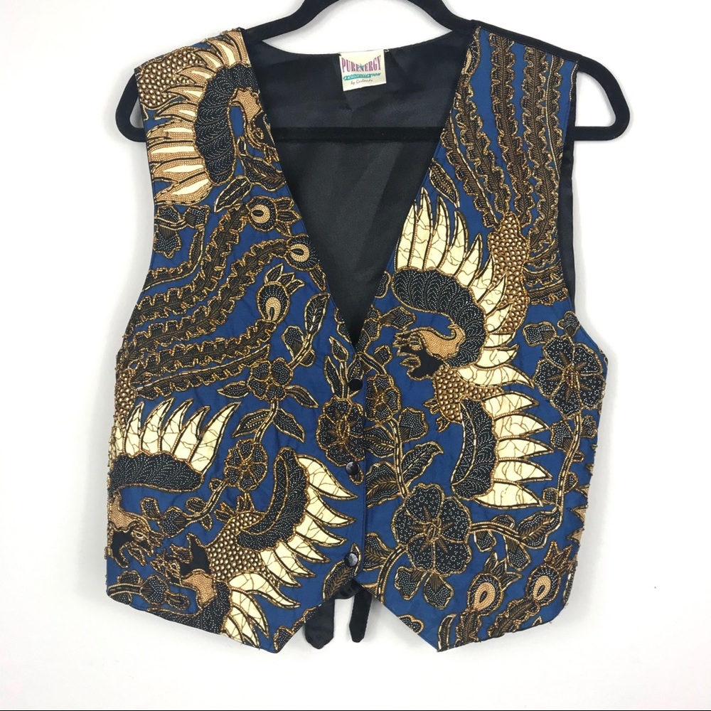EUC Vintage Floral Beaded Hipster Vest